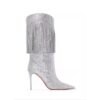Autumn New Women's Pointed Toe Rhinestone Boots Silver Tassel Stiletto Suede Boots Black Super High Heels 34-43 Size - Image 19