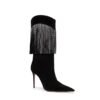 Autumn New Women's Pointed Toe Rhinestone Boots Silver Tassel Stiletto Suede Boots Black Super High Heels 34-43 Size - Image 4
