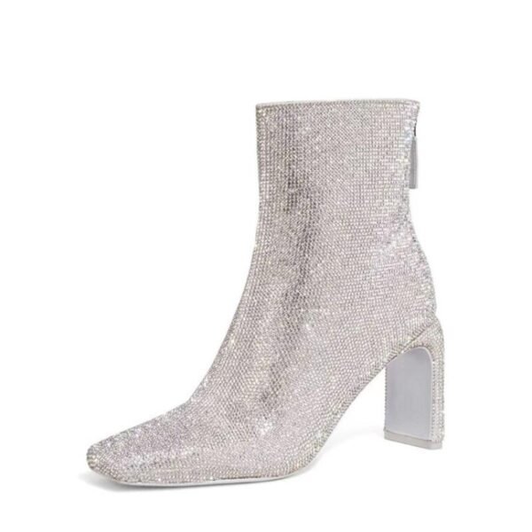 processing time:15-20 days after placing orders--European and American Designer Brand Full Diamond High Heel Zippered Short Boots for Women's Fashion Runway Shoess - Image 4