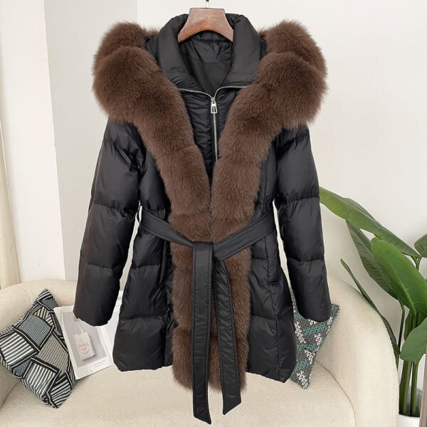 Hooded down jacket women's fox fur collar - obrazek 23