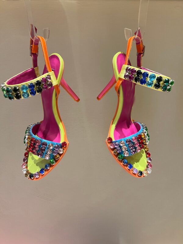 Newest Rhinestones High Heel Sandals Summer Open Toe Ankle Strap Dress Shoes Colorful Stones Wedding Heels - obrazek 2