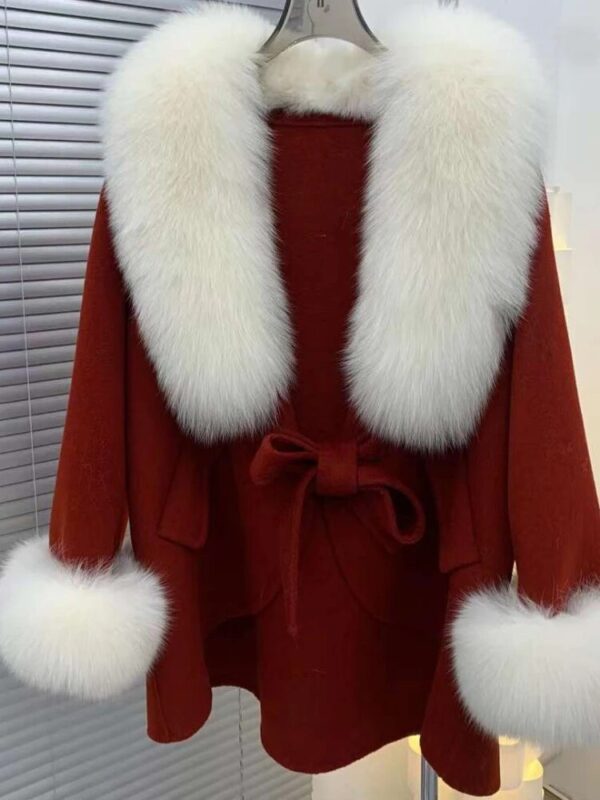 New Winter Autumn Women Woolen Jacket Real Big Fur Trim Collar High-end Cashmere Blends Luxury Fashionable Cloak – Image 4
