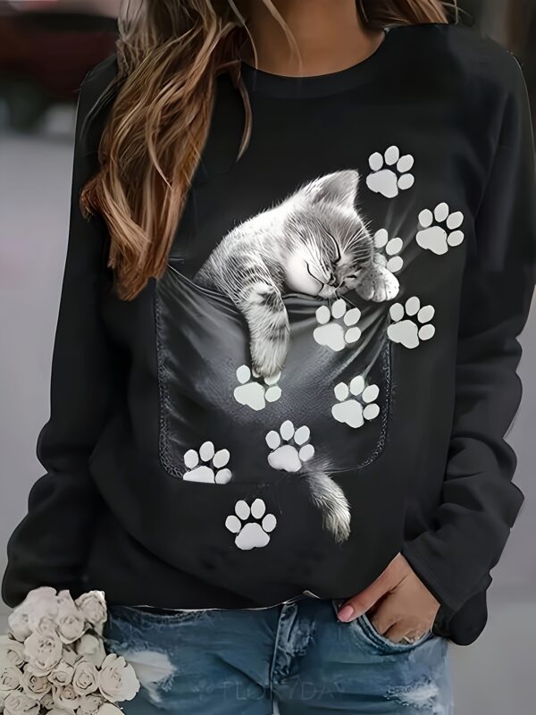 Printed Round Neck Long Sleeve Plus Size Casual Hoodie - immagine 5