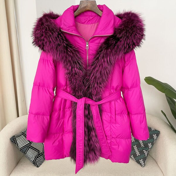 Hooded down jacket women's fox fur collar - obrazek 21