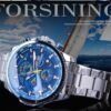 Forsining Three Dial Calendar Stainless Steel Men Mechanical Automatic Wrist Watches Top Brand Luxury Military Sport Male Clock