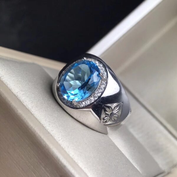 Royal Blue Topaz men's RING 925 silver customized ring size new recommended simple ring - Image 3