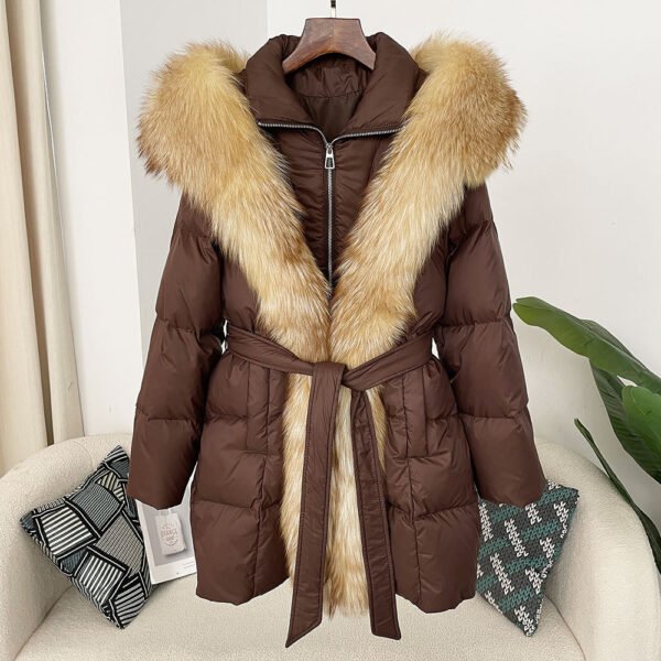 Hooded down jacket women's fox fur collar - obrazek 19