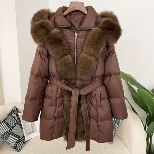 Hooded down jacket women's fox fur collar - obrazek 25