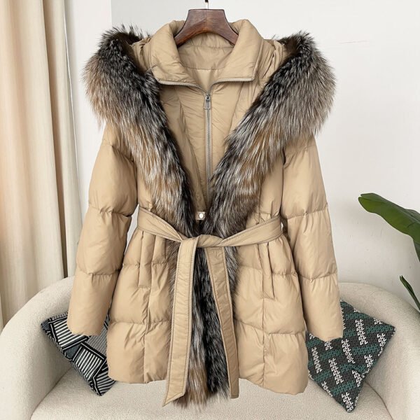 Hooded down jacket women's fox fur collar - obrazek 16