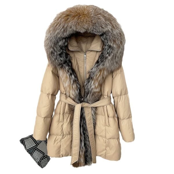 Hooded down jacket women's fox fur collar - obrazek 5