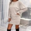 Women's Irregular Sunken Stripe Long Sleeve Knitted Dress