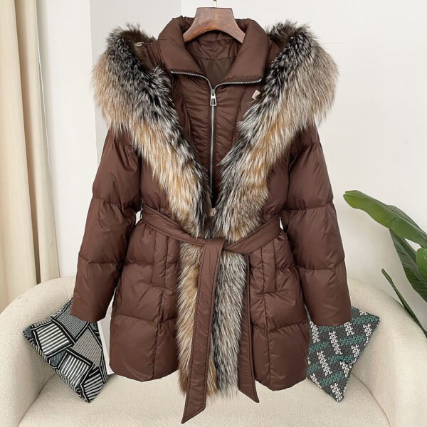 Hooded down jacket women's fox fur collar - obrazek 20