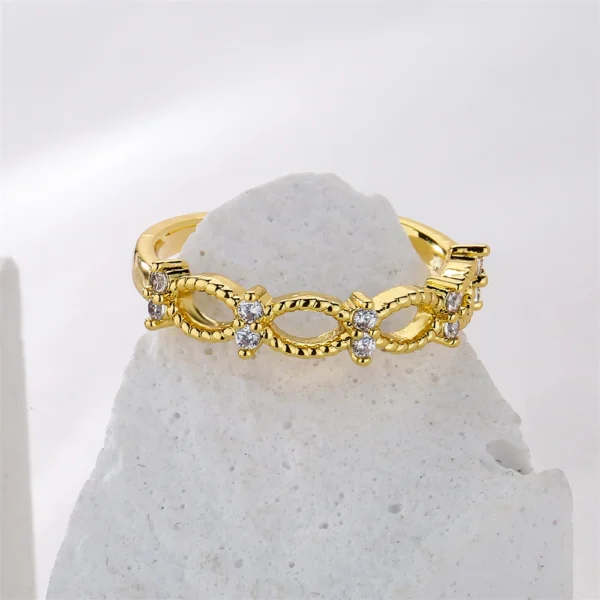 Gold Color Copper Wedding Jewelry Female Luxury Open Design Finger Ring Adjustable - Image 2