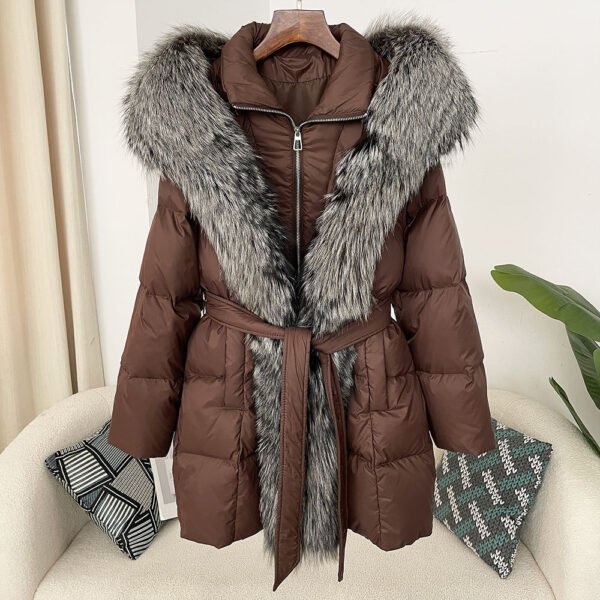 Hooded down jacket women's fox fur collar - obrazek 18