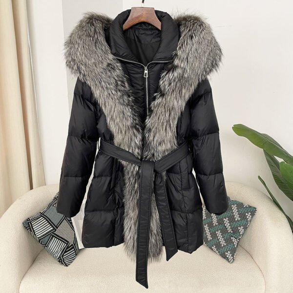 Hooded down jacket women's fox fur collar - obrazek 6