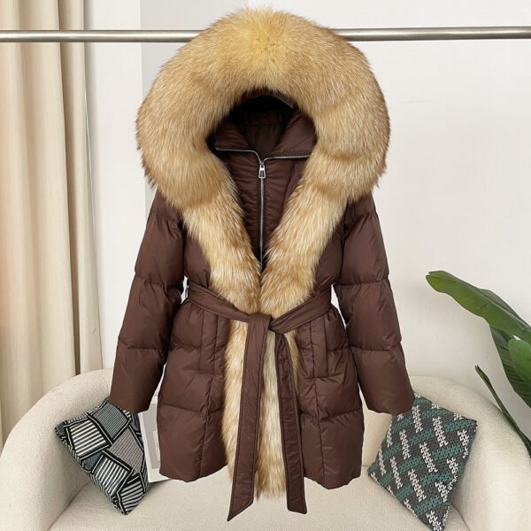 Hooded down jacket women's fox fur collar - obrazek 2