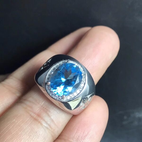 Royal Blue Topaz men's RING 925 silver customized ring size new recommended simple ring - Image 4