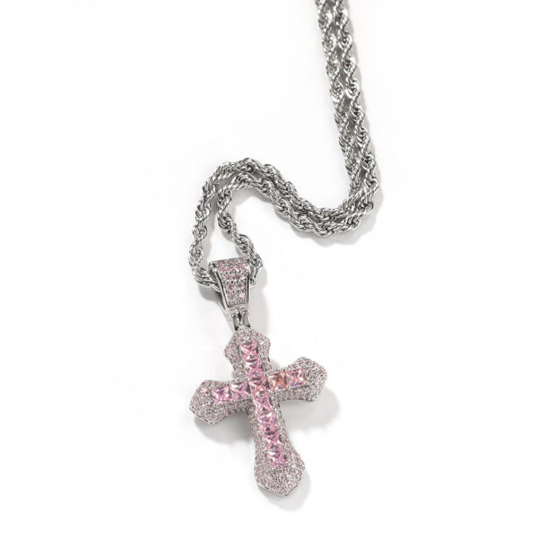 Blue Zircon Cross Necklace Hip Hop Fashion Heavy Industry Diamond Studded Versatile Sweater Chain - Image 5