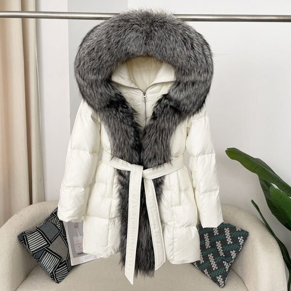 Hooded down jacket women's fox fur collar - obrazek 11