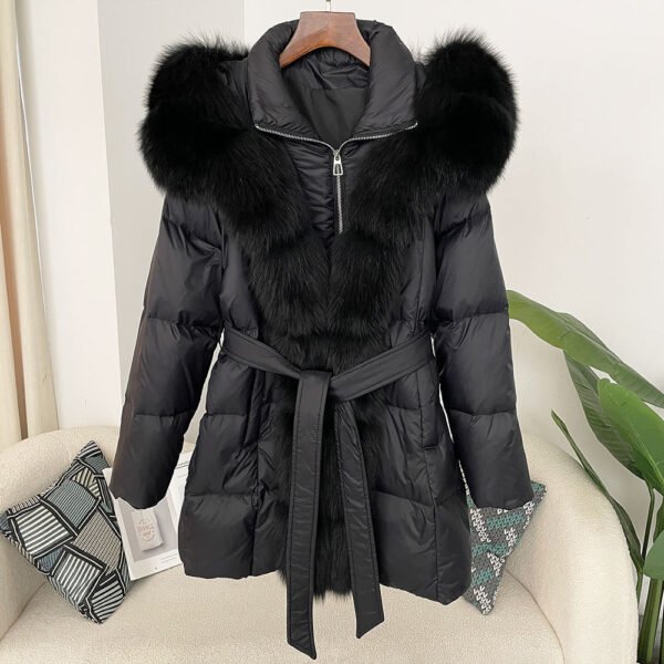 Hooded down jacket women's fox fur collar - obrazek 22