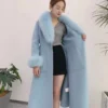 High Quality Women Winter Handmade Double Side 100% Woolen Real Fox Fur Collar Sleeve Long Warm Wool Coat - Image 3