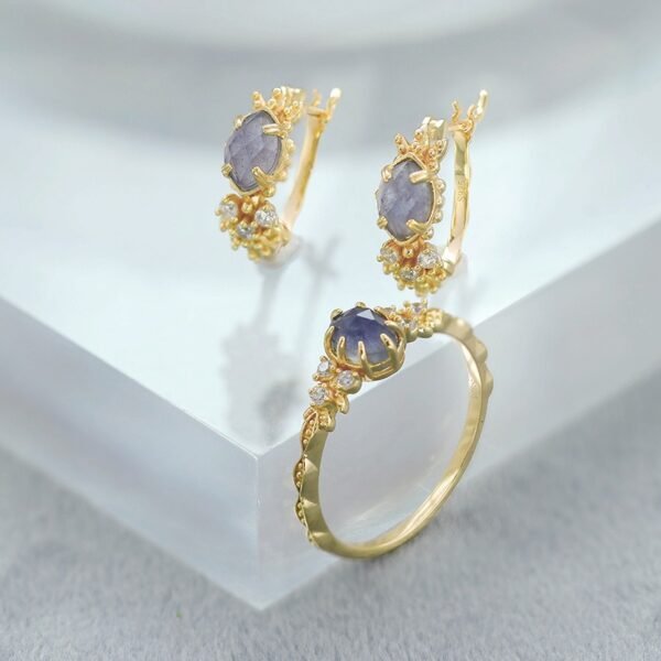 Japanese Winter New Gentle Style Sterling Silver Ring Women's Natural Cordierite Feldspar Hand Jewelry Set - 画像 (5)