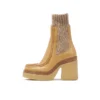 Woman‘s  New Genuine Leather Ankle Platform Round Toe Square heel British Style Weave Slip On Modern Boots