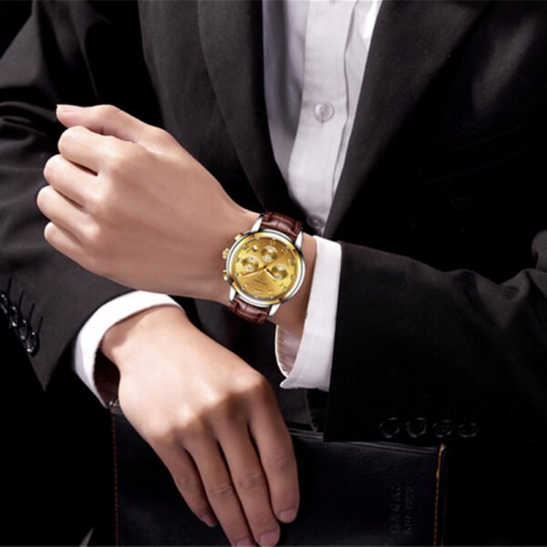 Lige Casual Fashion Trend Business Waterproof Belt Watch Men's Multi-Function Luminous Watch - 画像 (2)