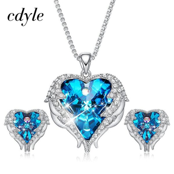 Cdyle Crystals from Swarovski Angel Wings Necklaces Earrings Purple Blue Crystal Heart Pendant Jewelry Set For Women Love Gifts - Image 8