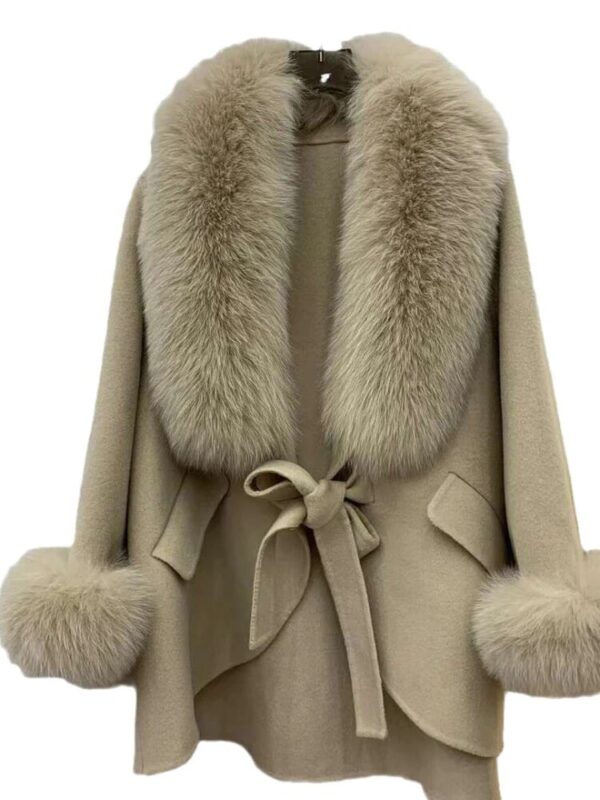New Winter Autumn Women Woolen Jacket Real Big Fur Trim Collar High-end Cashmere Blends Luxury Fashionable Cloak – Image 5