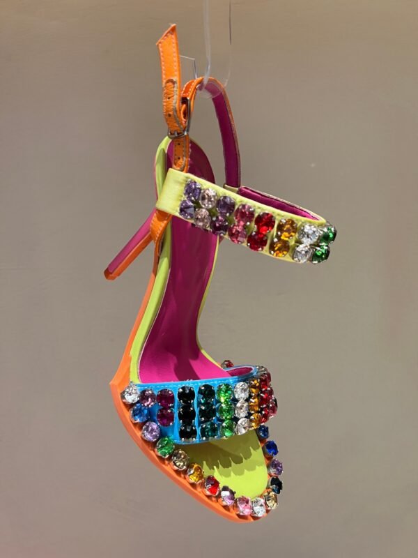 Newest Rhinestones High Heel Sandals Summer Open Toe Ankle Strap Dress Shoes Colorful Stones Wedding Heels - obrazek 4