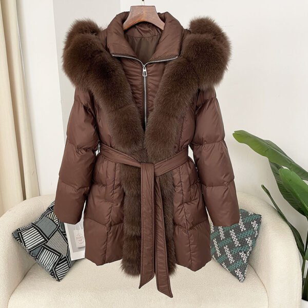 Hooded down jacket women's fox fur collar - obrazek 24