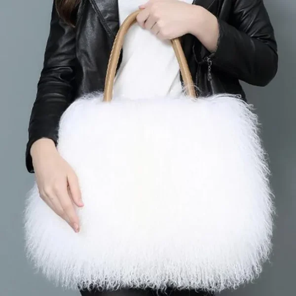 Real Mongolian Fur Bags Australian Beach Wool Fur Shoulder Bag Ladies Tibet Lamb Fur Wrist Bag Large Capacity - Image 6