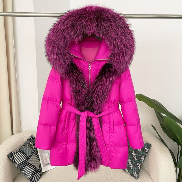 Hooded down jacket women's fox fur collar - obrazek 3