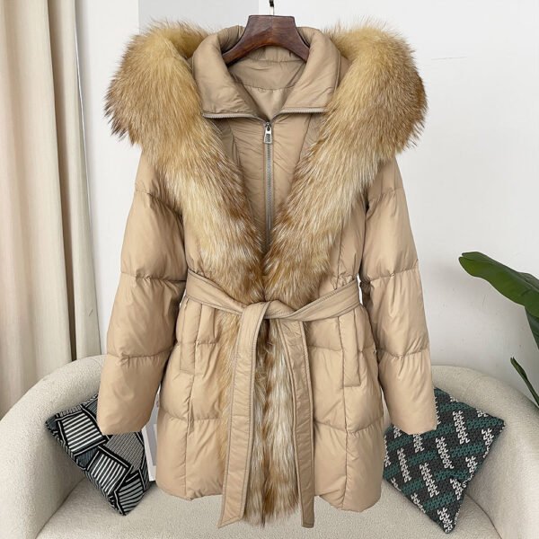 Hooded down jacket women's fox fur collar - obrazek 15