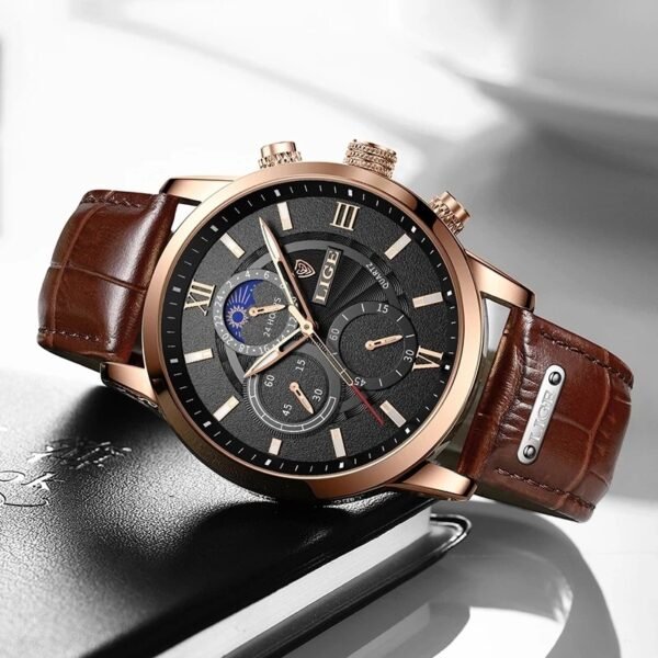 Lige New Quartz Watch Quartz Multifunction Chronograph Waterproof Watch - Image 2