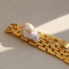 Wide chain Baroque pearl bracelet for women, European and American ins retro fashion trend watch chain, freshwater pearl bracelet - obrazek 3