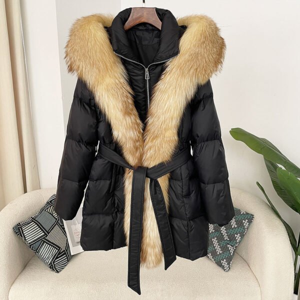 Hooded down jacket women's fox fur collar - obrazek 7