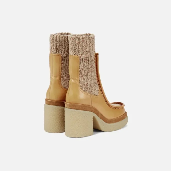 Woman‘s  New Genuine Leather Ankle Platform Round Toe Square heel British Style Weave Slip On Modern Boots - Image 5