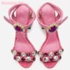 Summer New Pink Sheepskin Women Shoes Button Rhinestone Fairy Retro Sandals 10CM Thick Heel Open Toe Comfortable Party - Image 5