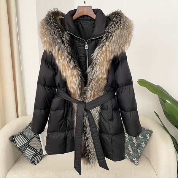 Hooded down jacket women's fox fur collar - obrazek 8