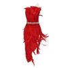 Stylish High Waist Feather Design Red Sequins Dress Sexy One Shoulder Diagonal Collar Celebrity Party Club Dress - 画像 (6)