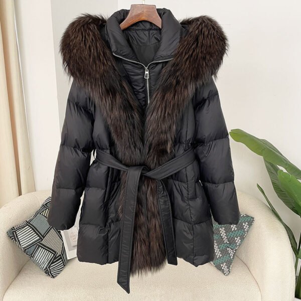 Hooded down jacket women's fox fur collar - obrazek 9