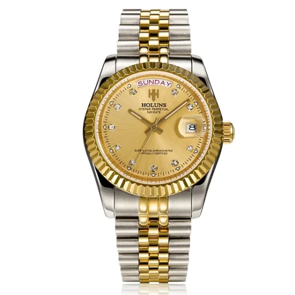 Holuns Men Watches Luxury Top Brand Gold Diamond Role Quartz Stainless Steel Calendar Relogio Masculino Wrist Watch Clock - Image 8