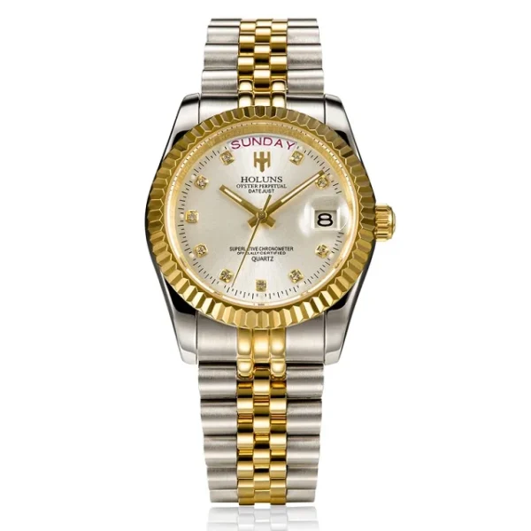 Holuns Men Watches Luxury Top Brand Gold Diamond Role Quartz Stainless Steel Calendar Relogio Masculino Wrist Watch Clock - Image 7