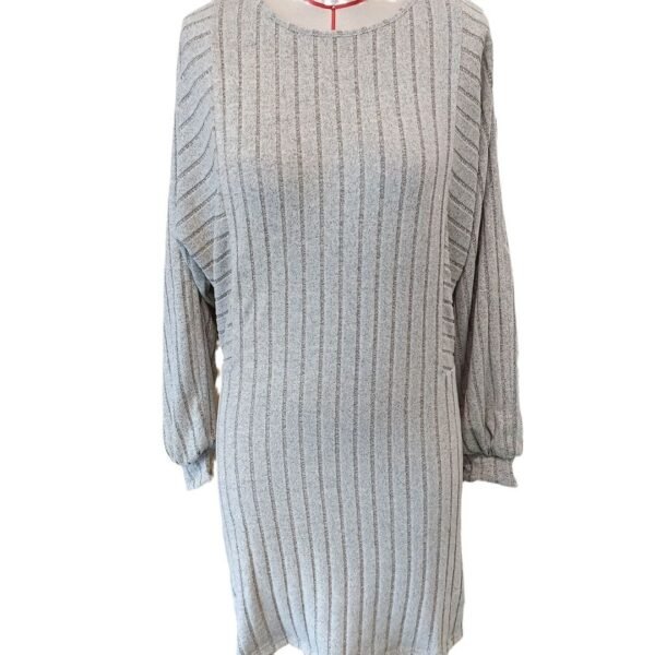 Women's Irregular Sunken Stripe Long Sleeve Knitted Dress - Image 5