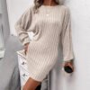Women's Irregular Sunken Stripe Long Sleeve Knitted Dress - Image 4