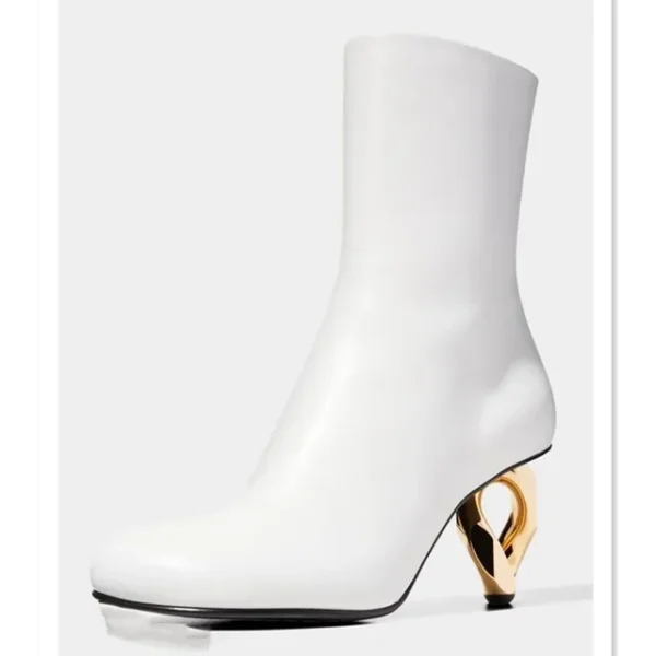 New European and American Metal Shaped High Heels Fashion Pointed Elastic Short Boots Sexy Model Show Large Women's Boots - imagine 13