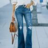 Popular Wash Micro Flare Stretch Ripped Jeans Women Trousers — изображение 2