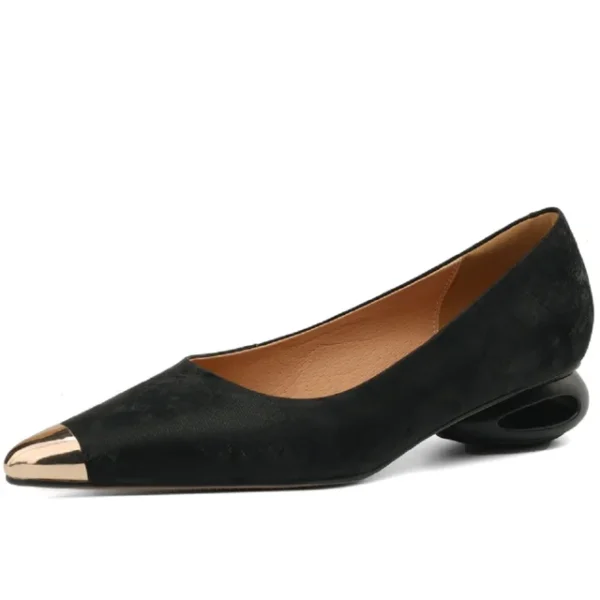 Comfortable Genuine Leather Women Heels Shoes Metal Toe Design Fashion Pure Colour Girls High Heel Shoes Easy - Зображення 7
